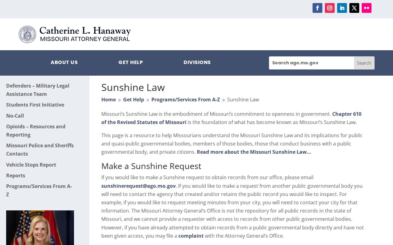 Missouri Attorney General Sunshine Law guidance used for a Douglas County release-record request