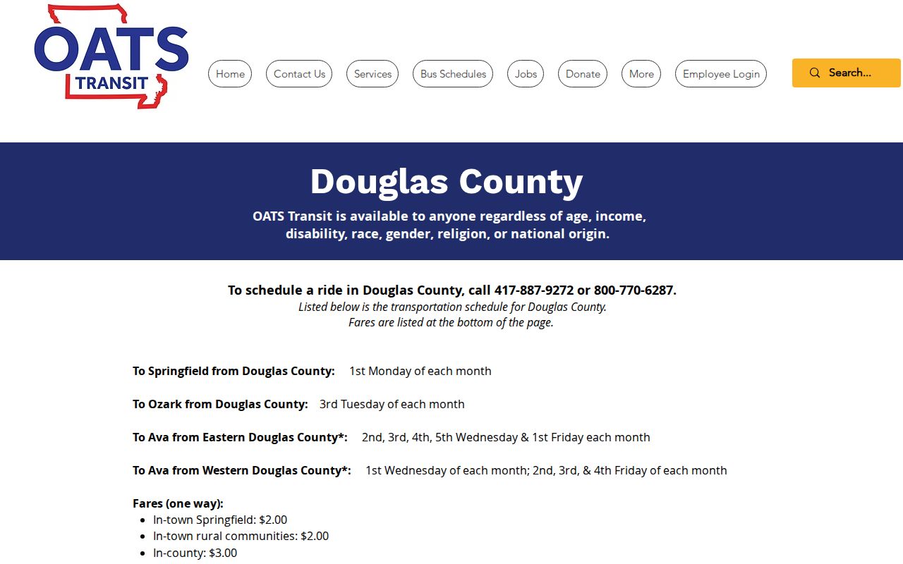 OATS Transit Douglas County route information for travel after a jail release