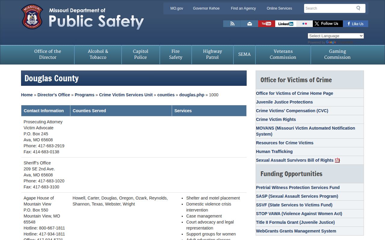 Douglas County Jail sheriff contact and release notification directory
