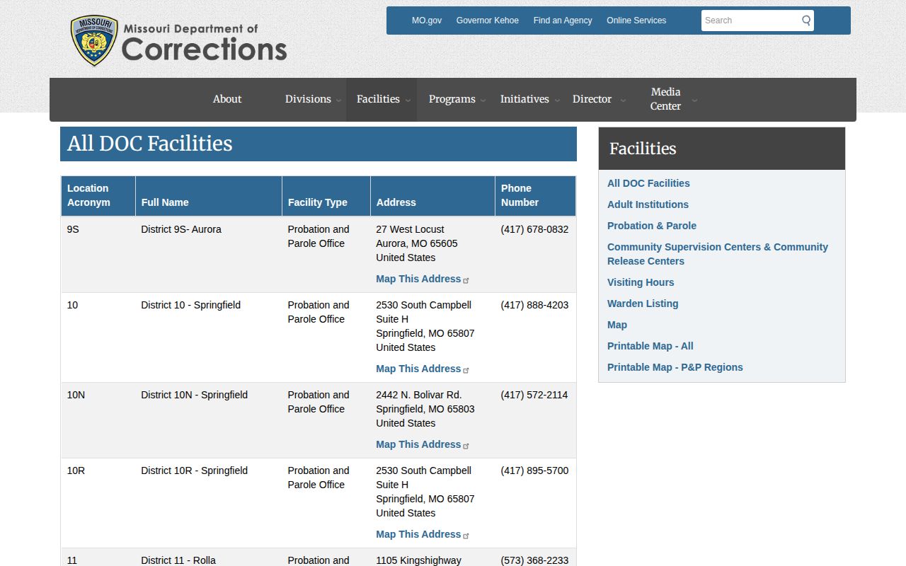 MODOC District 13S office listing for Douglas County parole and probation