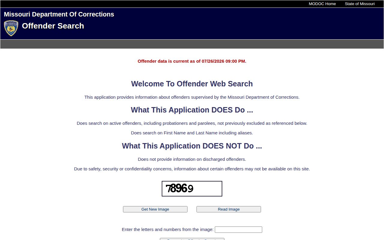 Missouri DOC search used to check a Douglas County projected release date